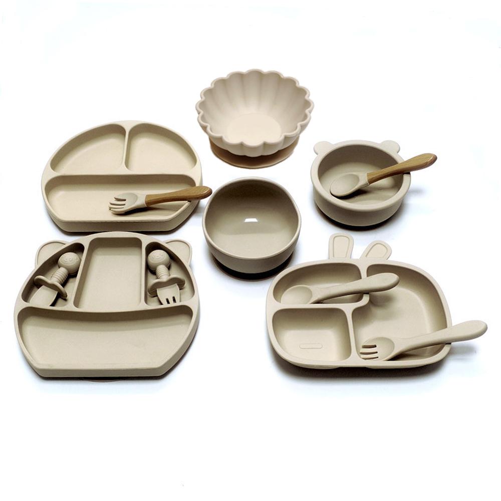 12 buc. Farfurie pentru bebeluși cu compartimente, farfurie cu ventuză, set complet de veselă pentru copii, set de cină