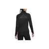 Nike Dri-Fit Solid Color Logo Print Stand Collar Half-Zip Long Sleeve T-Shirt Women Tops Black DM7569-010