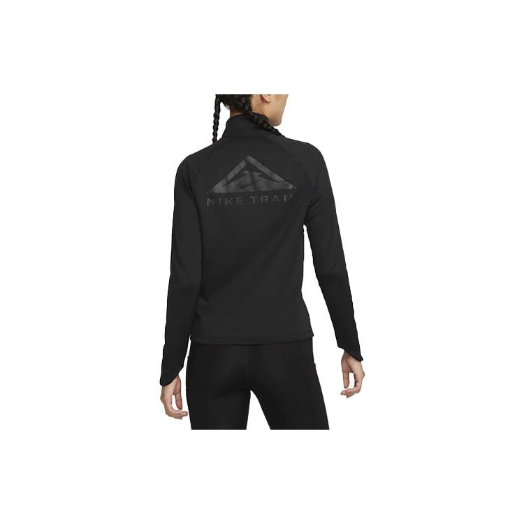Nike Dri-Fit Solid Color Logo Print Stand Collar Half-Zip Long Sleeve T-Shirt Women Tops Black DM7569-010