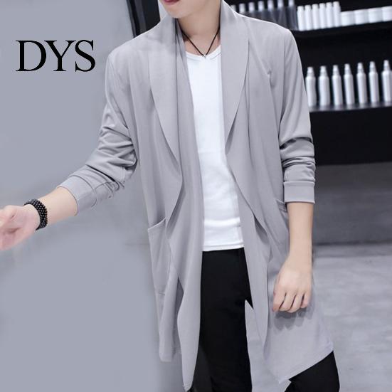 Men Cloak Trench Windbreaker Large Neckline Solid Color Cardigan Slim Mid-length Draping Overcoat Outwear Streetwear