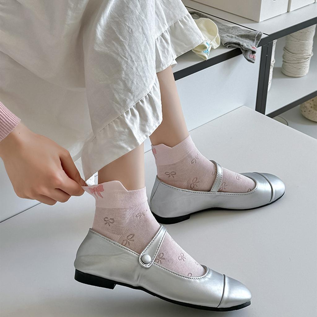 Women Japanese Embroidery Bowknot Short Boat Socks Hollow Out Cotton Comfortable Breathable Mesh Low Cut Ankle Socks