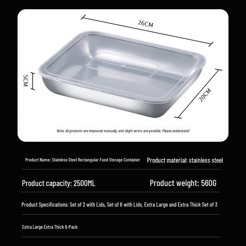Stainless Steel Rectangular Food Storage Containers with Lids