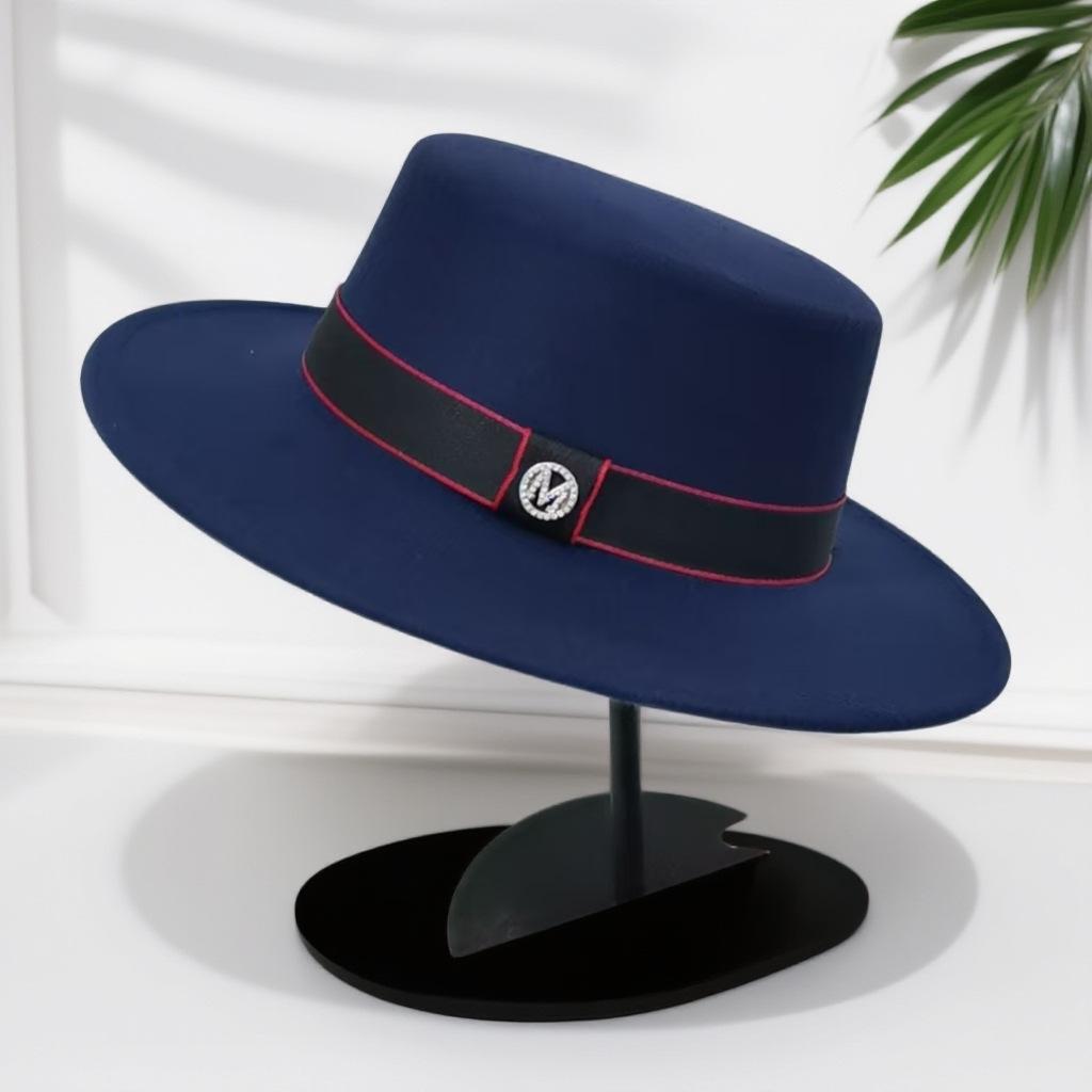 Retro woolen flat hat female autumn and winter French temperament socialite M standard top hat fashionable flat-brimmed jazz hat self-operated