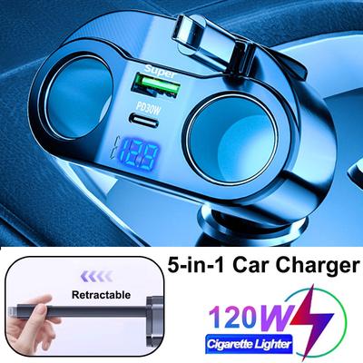 Quick Charge Car Charger USB/PD Port Phone Charger Socket Cigarette Lighter Splitter Voltage with Intelligent Voltage Display
