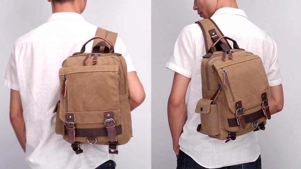 LeafIn Mini Lightweight Canvas Body Available in Two 8596 Backpack, Stylish, Bag, Unisex, Styles, (Khaki B)
