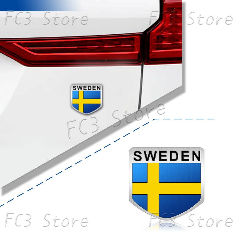 1Pcs Aluminum Sweden Flag National Flag Emblem Sticker Car Trunk Badge Fender Body Decal For Volvo XC40 XC60 XC90 C30 V40 V60