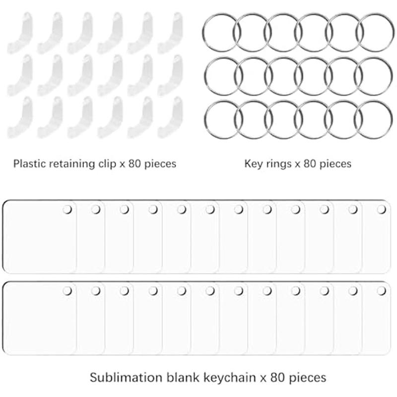 M-Modern-240Pcs Sublimation Keychain Blanks Double Sides 80 MDF Sublimation Keychains Blank With 160 Rings And Clips