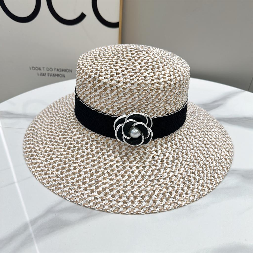 JYL TS DIY French Straw Hat Sun Protection Beach Cap Woven Straw