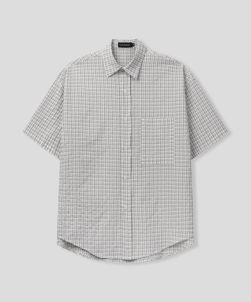 BLACK MOMENT Summer Light Crinkle Check Shirt [Blue]
