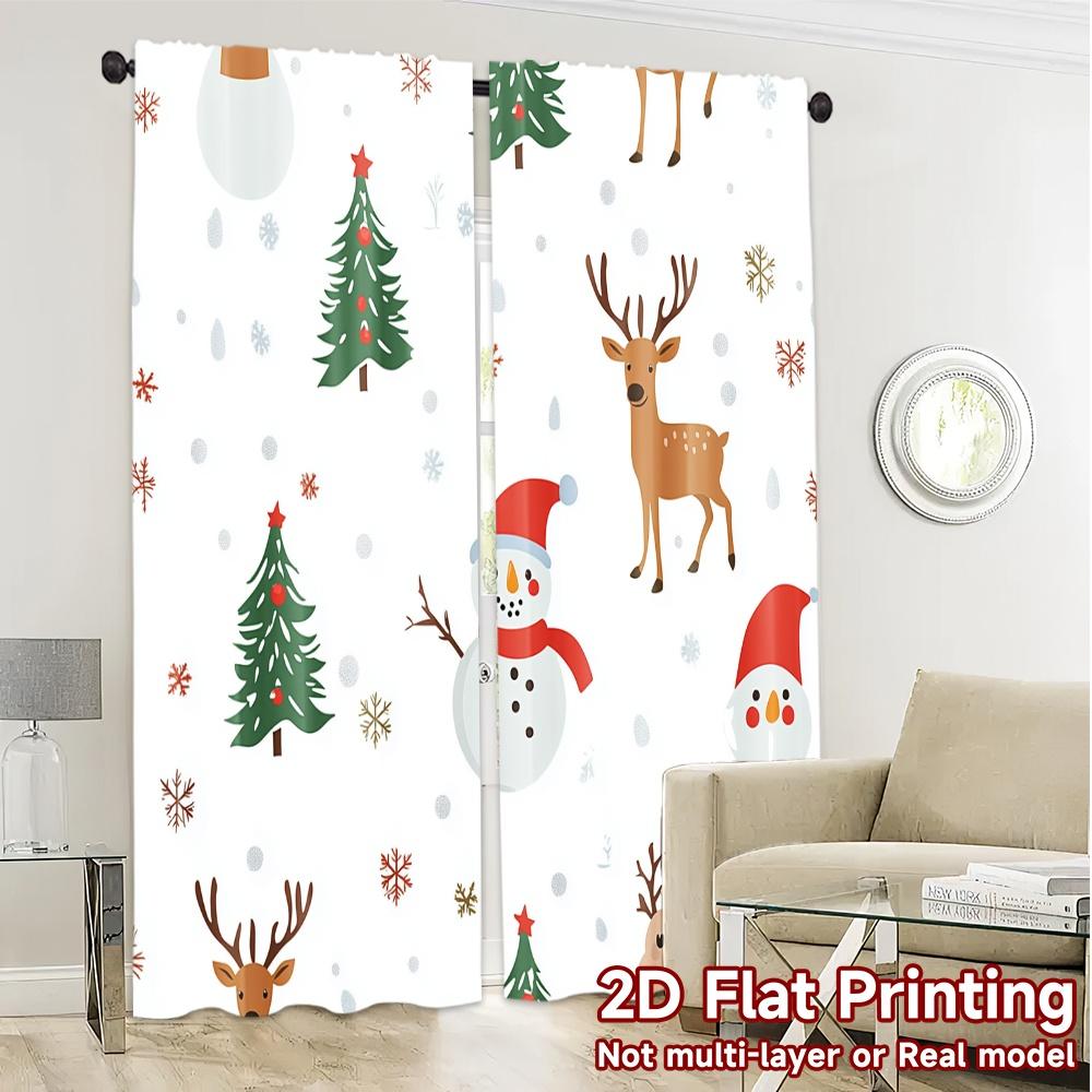 2pcs,Curtains Cute Reindeer Snowman Christmas (3) Popular Minimalist Curtains Machine Washable Fabric Curtains Room Decor