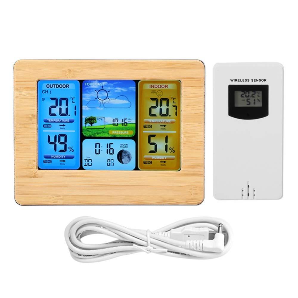 Bamboos Face Wireless Weather Station Weather Forecast Clock  Temperature Humidity Monitoring