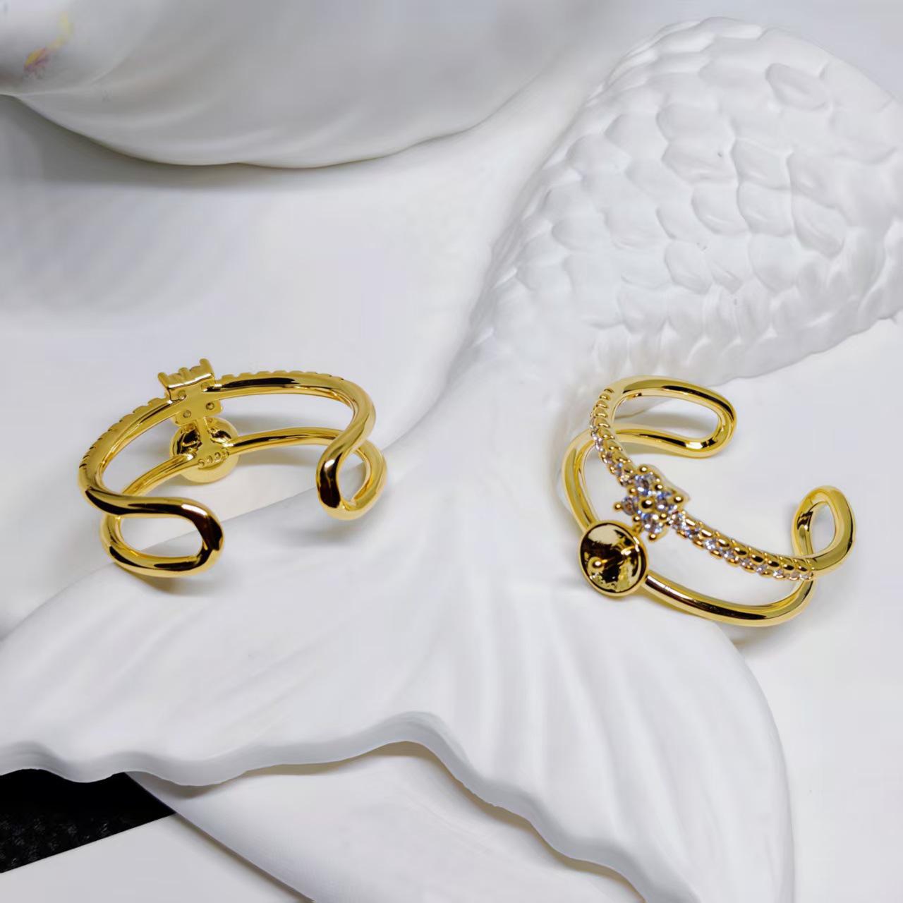 18K Gold Plated Luxury Zircon Layered Adjustable Pearl Ring