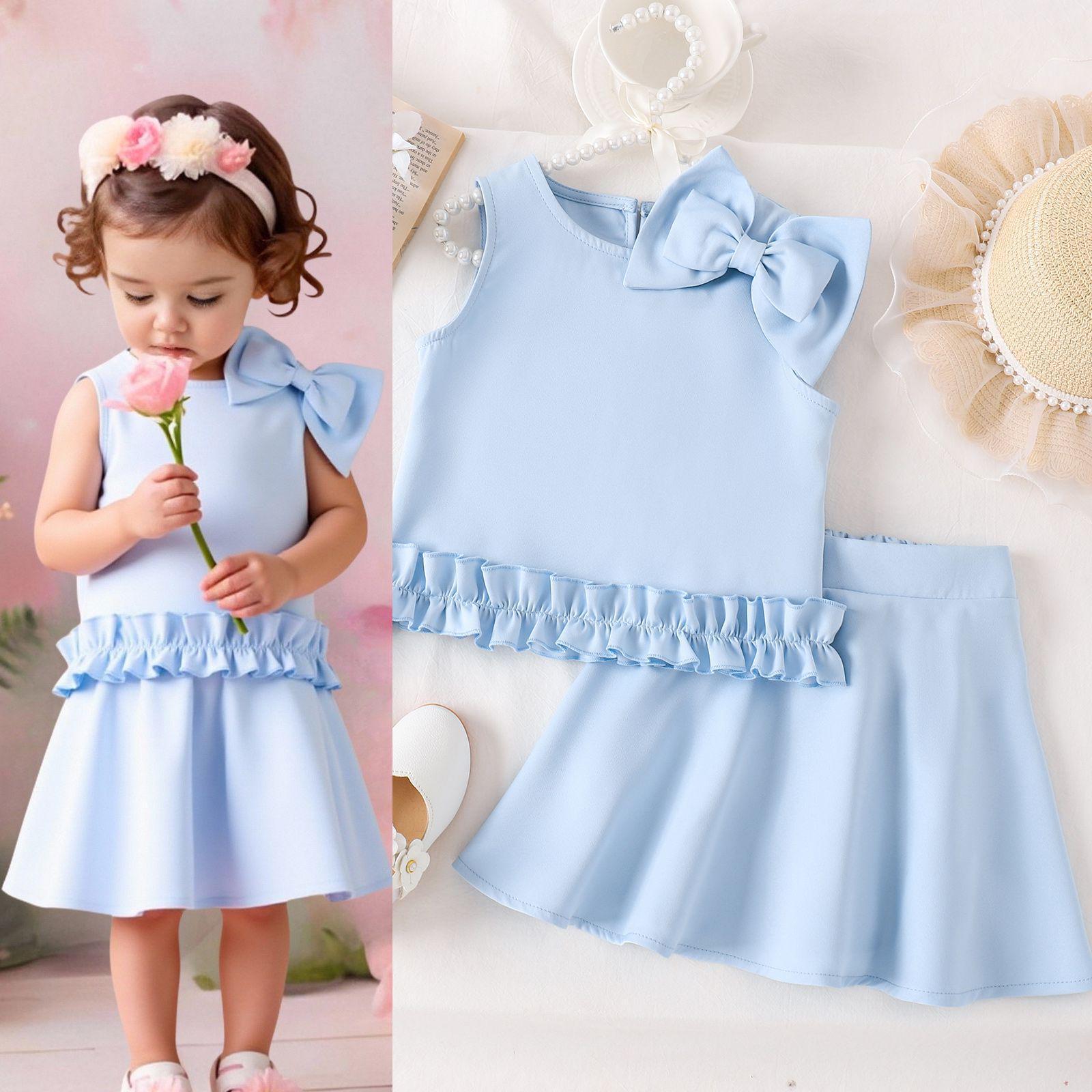 

Girls Fashionable Blue Outfit - Summer Children s Princess Top and Skirt Set 18-24M синий