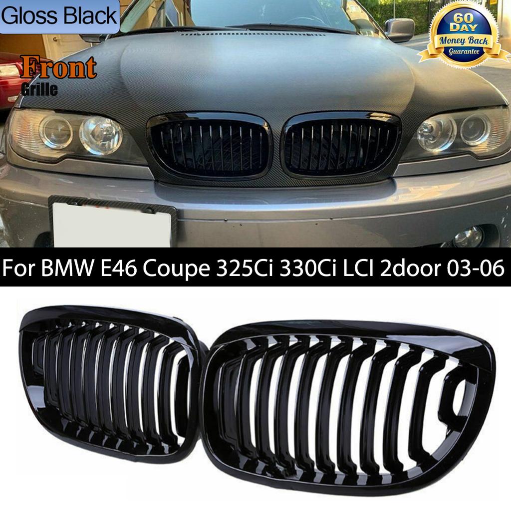 AAAQT1 Car Kidney Grill Front Bumper Gloss Black Racing Grill for BMW E46 Coupe 325Ci 330Ci LCI 2door 2003-2006 for BMW 3 Series