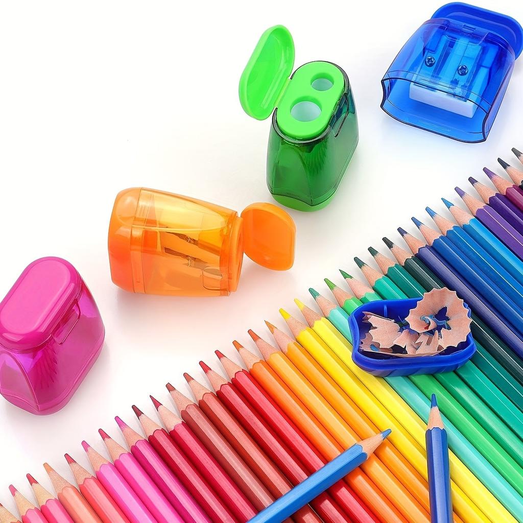 Dual Hole Plastic Pencil Sharpener for Kids Adults Manual Geometric Design Sharpener