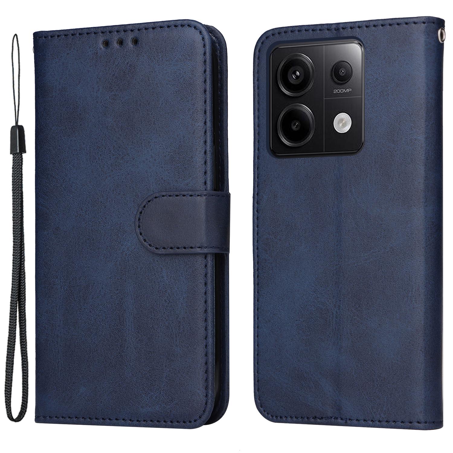 

For Xiaomi Redmi Note 13 Pro 5G/Poco X6 5G Case with Strap Leather Phone Cover Wallet Stand Blue