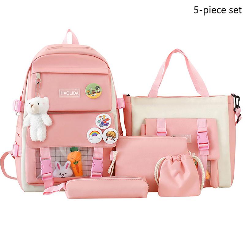 Five Piece Set Student Schoolbag Transparent Backpack  Women Outdoor Portable Storage Bags Large Capacity Travel Bag Gift