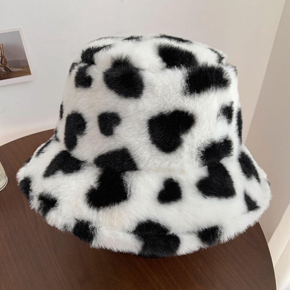 Cute Faux Fur Plush Fisherman Hat Thicken Warm Love Heart Bucket Hat Coldproof Fluffy Winter Plush Hat Autumn