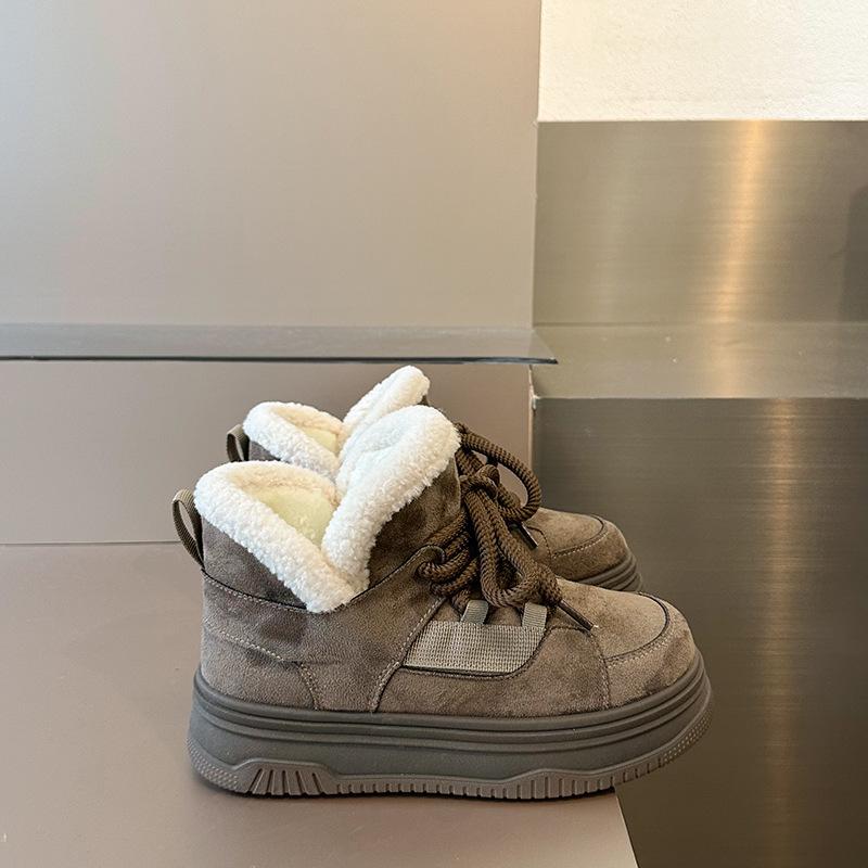 Thick fleece thick-soled snow boots women's shoes sports wind 2025 new autumn and winter warm cotton shoes fleece board shoes flat bottom