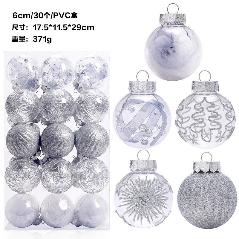PET Christmas Balls Set 30pcs 6cm Clear Glitter Ornaments Tree Decor