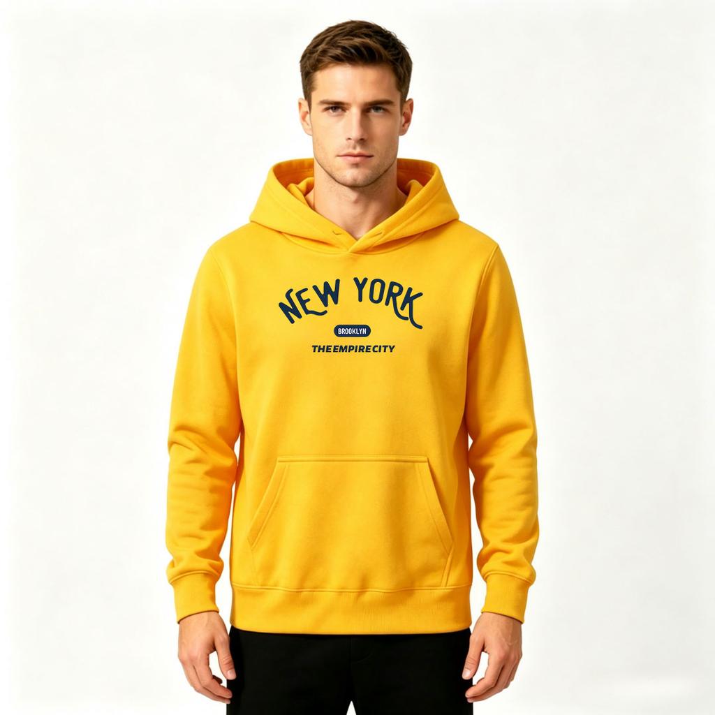 Men New York Brooklyn Print Pullover Hoodie Casual Long Sleeve The Empire City Graphic Hooded Sweatshirt for Daily Wear