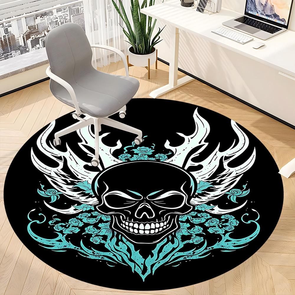 1pc Flame Skull Office Round Area Rug, Under Office Chairs Bedroom Living Room Home Decor, Room Deco