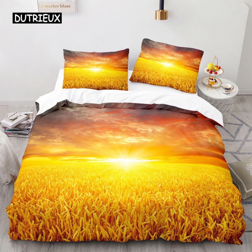 Golden Wheat Field Duvet Cover Set Microfiber Wheat Harvest Themed Quilt Cover for Adult Twin King Size Nordic Style Bedding Set