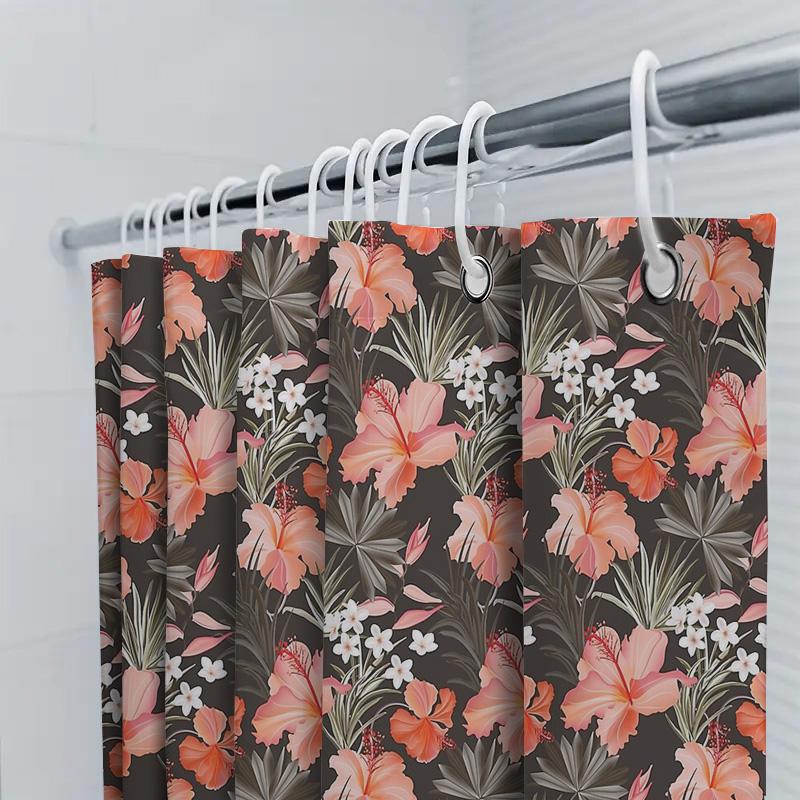 Tropical Hibiscus Flower Shower Curtain Botanical Floral Nature Hawaiian Beach Themed Bathroom Decor Waterproof Fabric