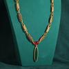 Vintage Green Willow Leaf Pendant Necklace Natural Stone Crystal Antique Gold Color Luxury Jewelry For Women Accessories 2025