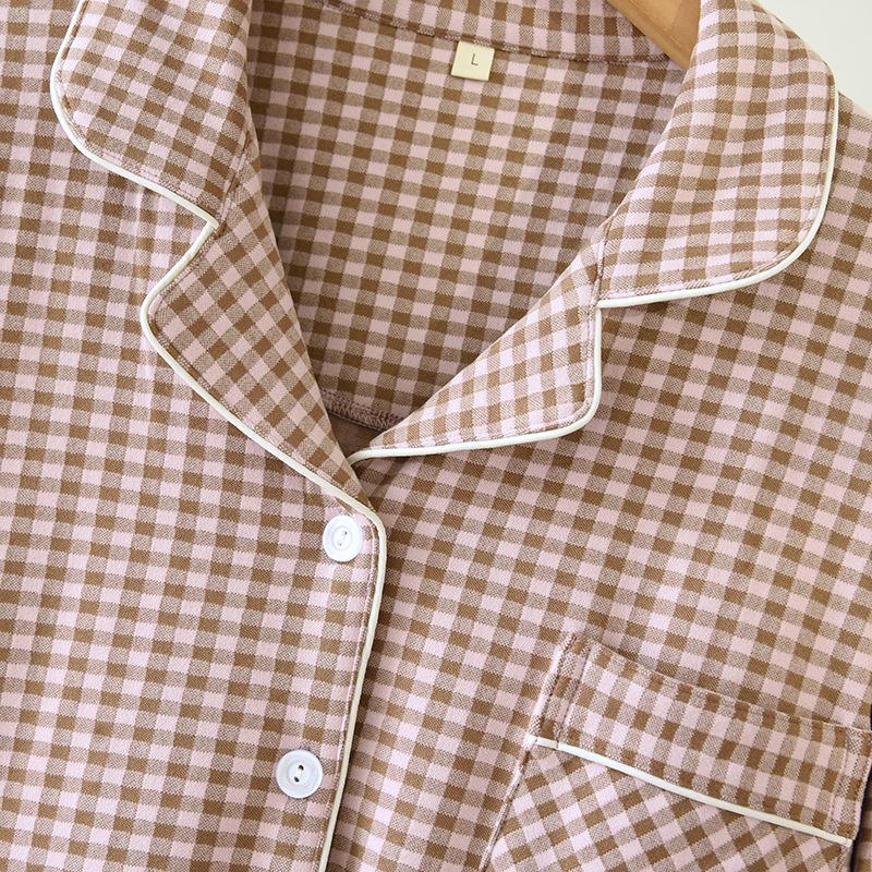 De Velvet Couple's Autumn/Winter Pajama Set: Women's Simple Check Long Sleeve & Men's Loose Casual Home Wear, Also Suitable for Spring Outdoor Wear