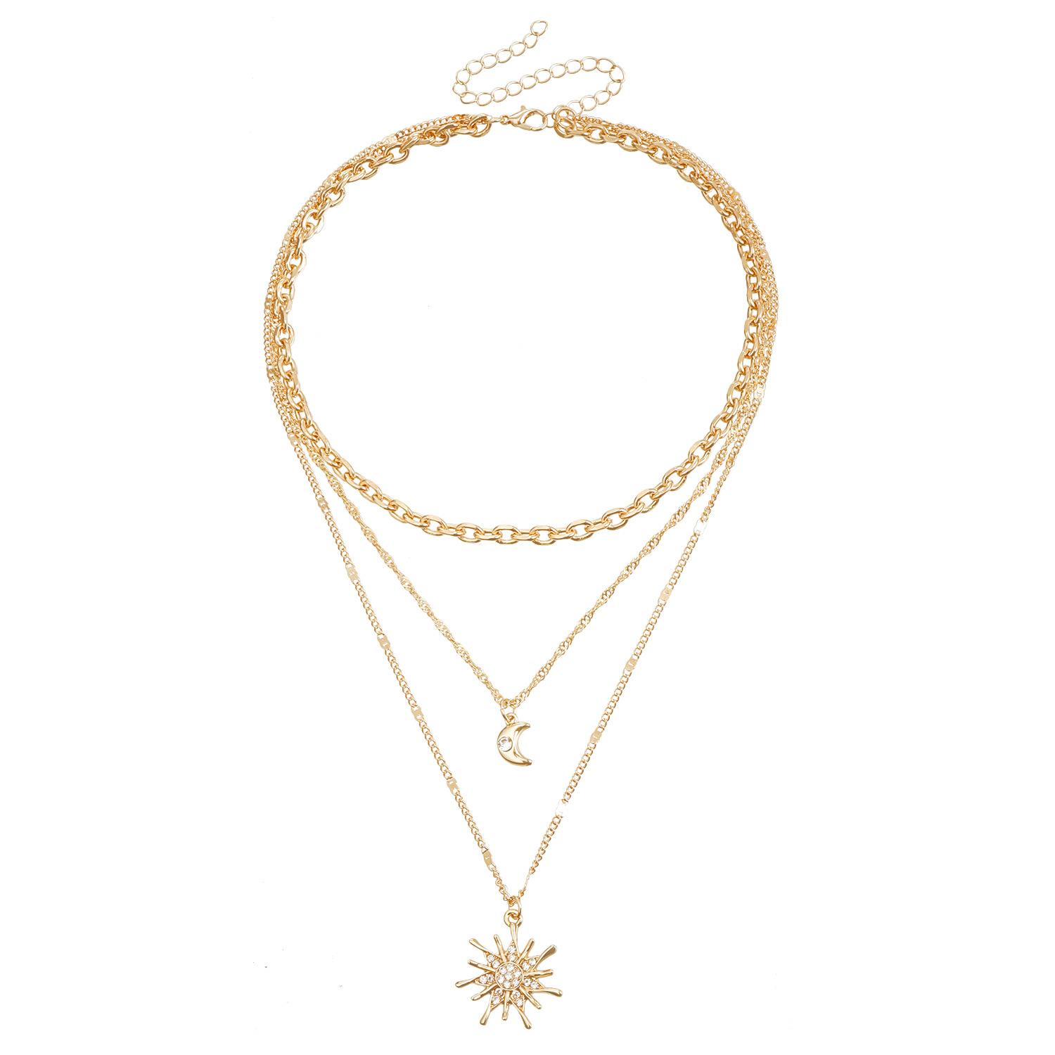 European and American jewelry INS premium retro style mango pendant flash diamond moon element collarbone chain multi-layer necklace золотой