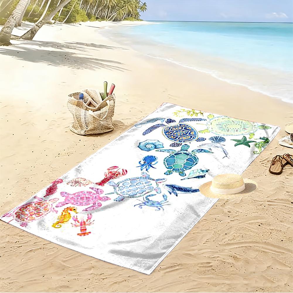 Colorful Sea Turtles and Marine Life Design - Beach towel quick-drying for travel outdoor sports jogging beach and swimming
