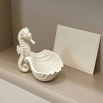 3D Printed Sea Horse Jewelry Display Stand with Shell Matte White Dual-Use Ornament Tray