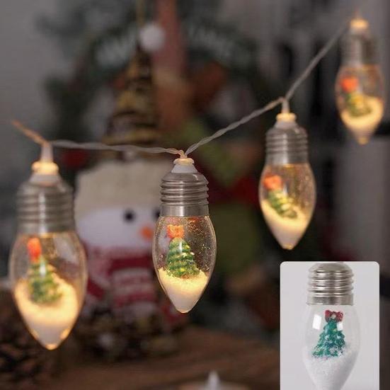 Christmas Snow Ball String Lights Vintage 10/20 LED Bulbs String Light with Snow Scene for Home Patio Fireplace Xmas Tree Decor