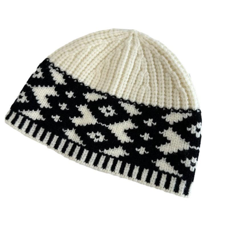 Unisex Retro Argyle Knit Beanie - Warm, Color Block Wool Hat for Big Head Sizes, Perfect for Fall and Winter