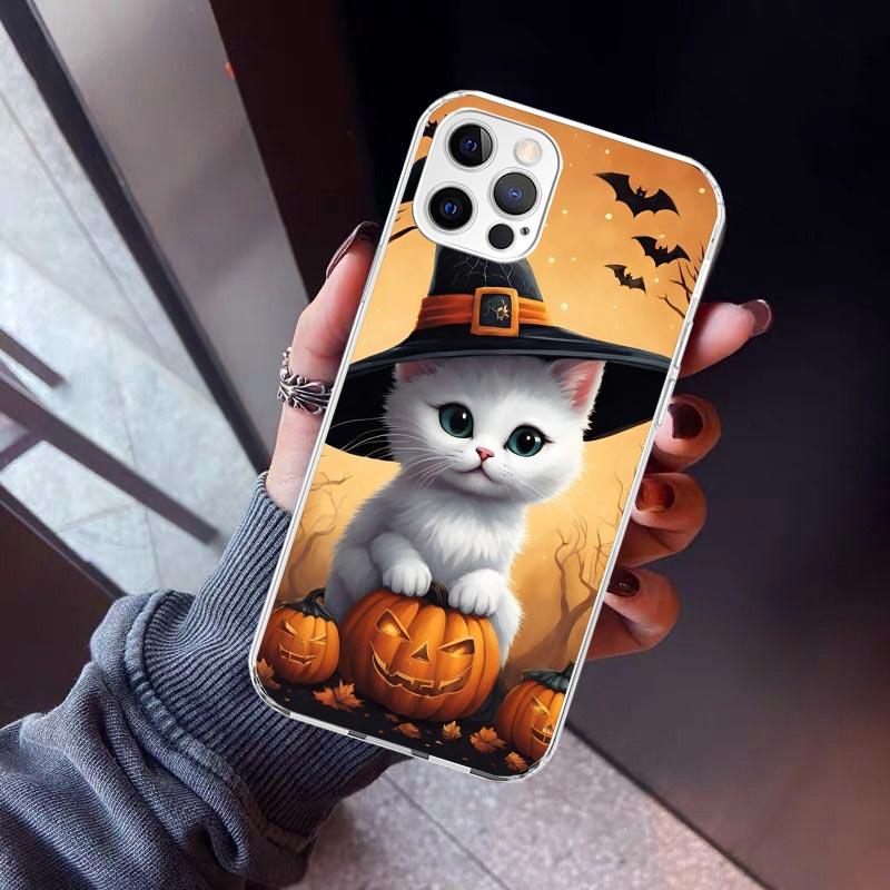 

Black Kitten Halloween Pumpkin Phone Case For iPhone 17 Air 11 13 Mini 14 15 Plus 16 12 Pro Max 16E SE 7 8 Pattern Soft TPU Back iPhone 17 Pro