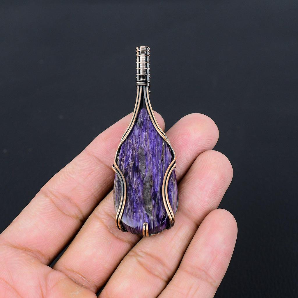 Purple Charoite Gemstone Pure Copper Wire Wrapped Handmade Pendant Jewelry Gift For Her