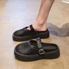 Thick bottom woven hollow breathable bag head half slippers women's 2025 new summer out advanced feeling one pedal sandals