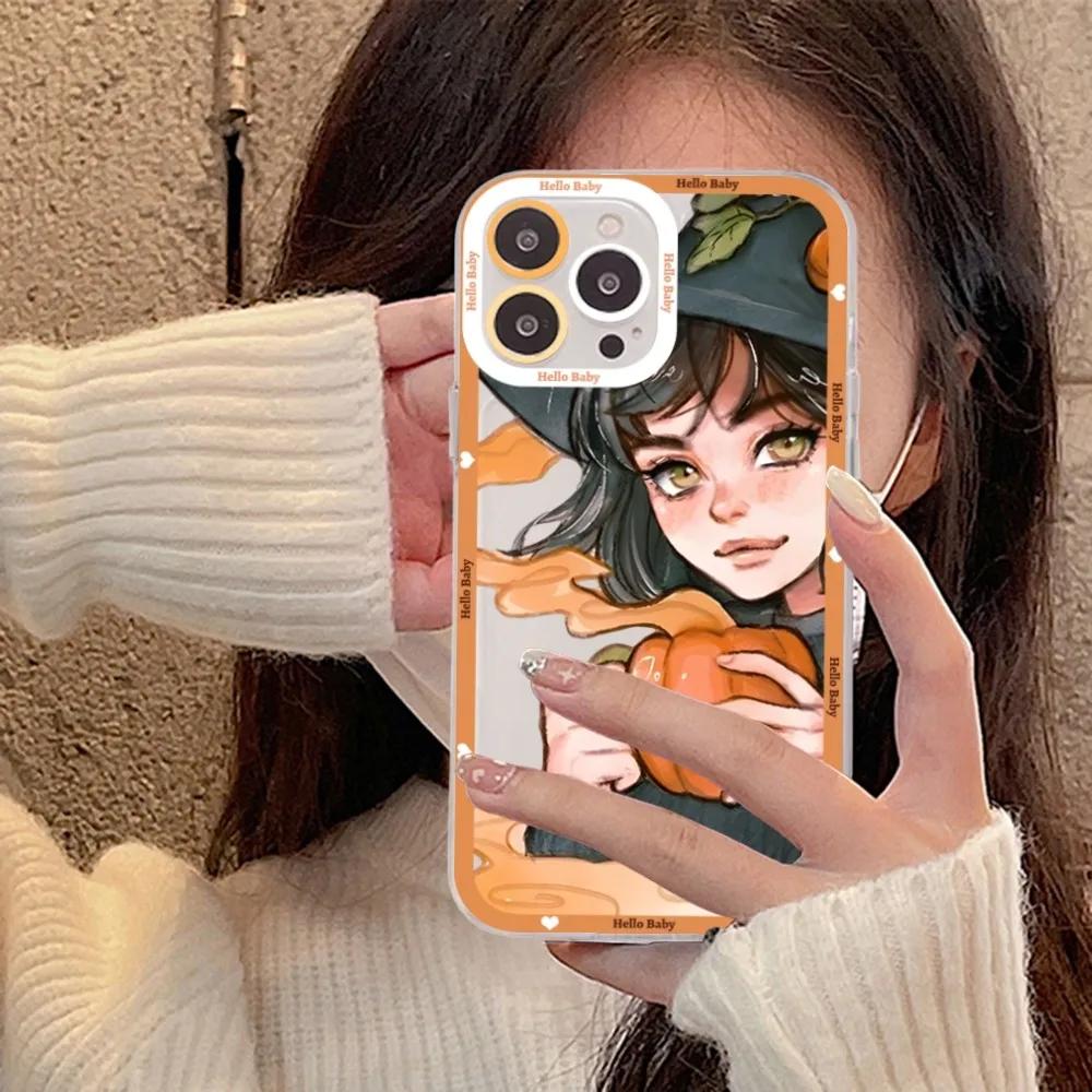 Happy Autumn Girl Pumpkin Fall Phone Case For IPhone 15 11 12 13 14 Mini Pro Max XR X XS TPU Clear Case