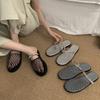 Mesh Soft Bottom Summer Rhinestone Roman Sandals Vacation Beach Wear French Bag Head Half Slippers Women'S Shoes