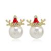 New Trendy Rhinestone Imitation Pearl Snowflake Bell Elk Christmas Hat Stud Earrings For Women Christmas Jewelry Accessories