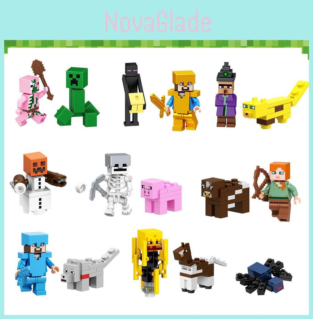 Minecraft Theme 16pcs Building Blocks Set For Cake Decoration And Diy Figures Kit