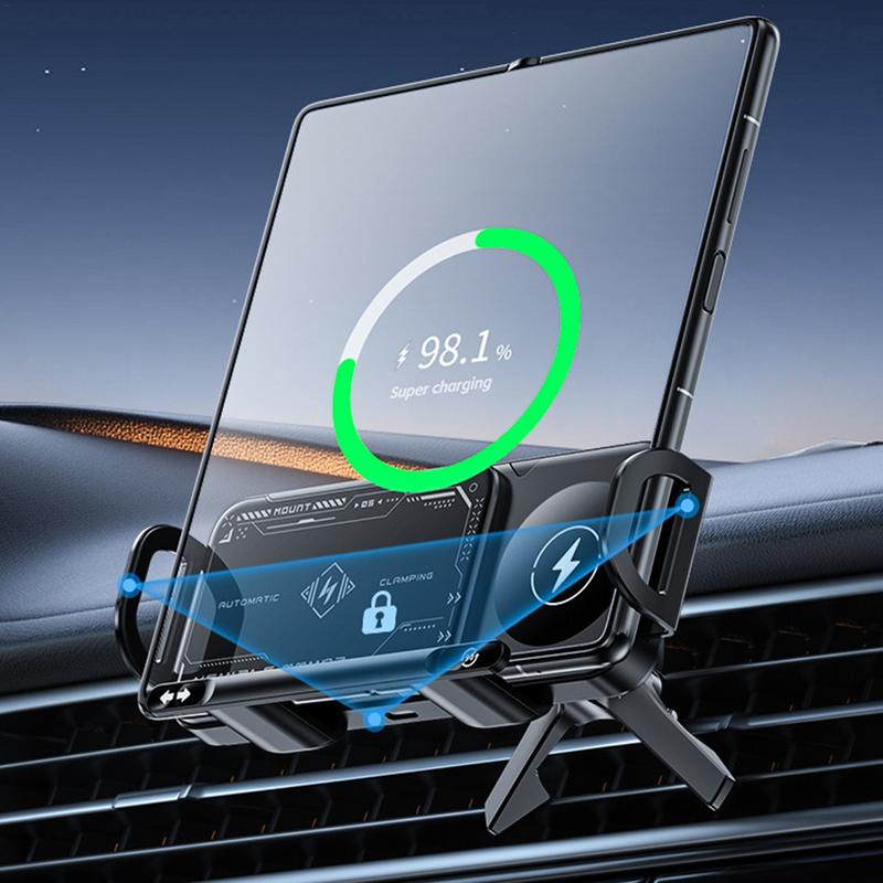 Air Vent Cell Phone Holder Auto-Clamping Wireless Charger Mobile Phone Holder Double Coil Design Navigation Bracket For Straight