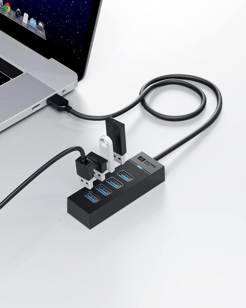 SAN ZANG MASTER USB 5Gbps No USB Expansion Drivers Compatible with and Chromebook 4-Port 3.0 Hub, High-Speed Transfer, Lightweight, Required, Windows,