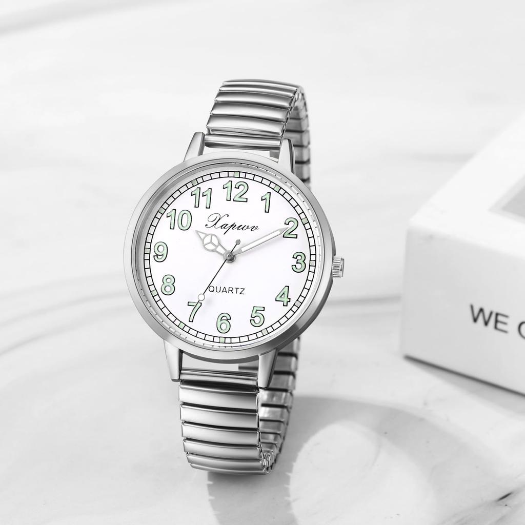 Luminous Analog One Size Fits Stainless Steel Stylish Quartz Fashion Watch Perfect Gift for Day Women's Watch, Silver Waterproof, Cute, Most, Strap,