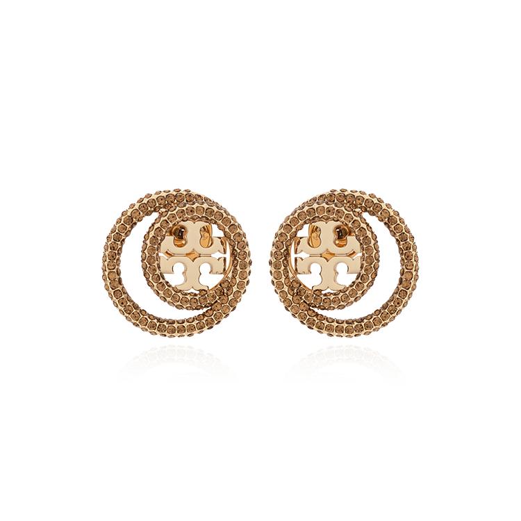 Tory Burch Round Design Brass Glass Titanium Cubic Zirconia Earrings Women earrings Gold 157231#701 F,Gold