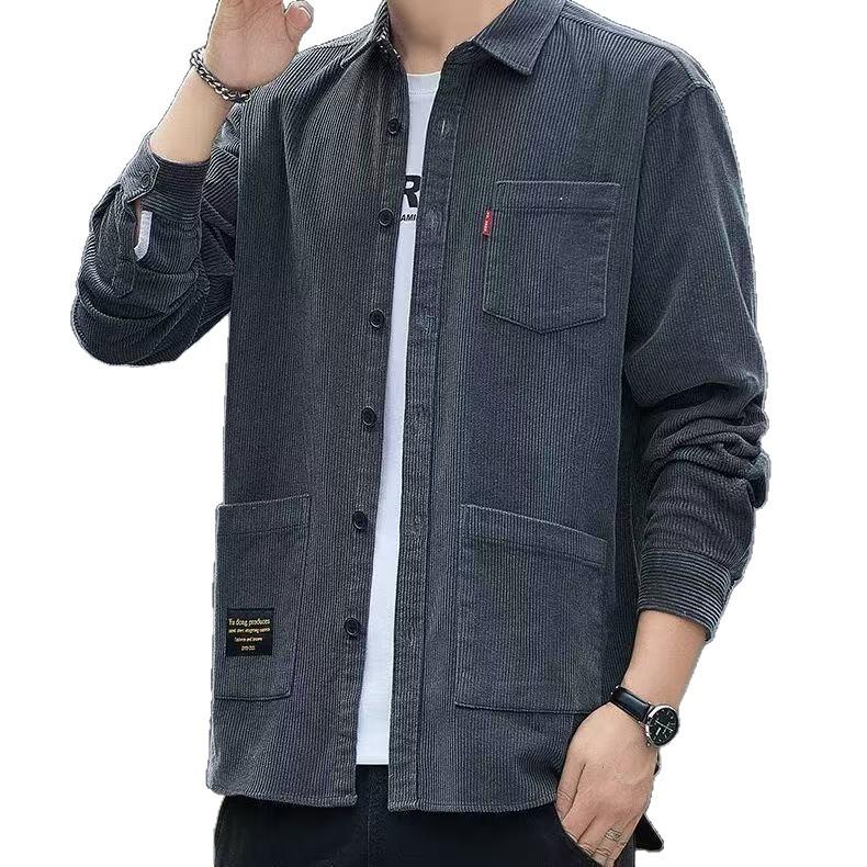 Men's Solid Color Corduroy Jacket - 2025 Autumn/Winter Velvet, Thick & Warm Long Sleeve Shirt