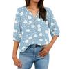 Women’s Casual Floral Print Henley Neck Button Front Cotton Linen Shirt with Three Quarter Sleeves and Relaxed Fit Top