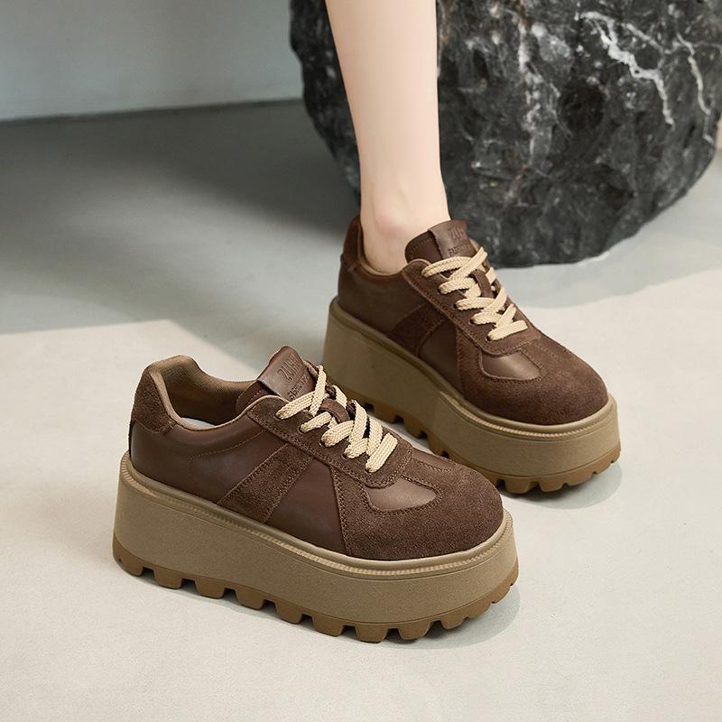 Autumn Sports Platform Casual Board Shoes Leather Classic Retro Versatile Forrest Gump Training Shoes Heightening Dad Shoes Women