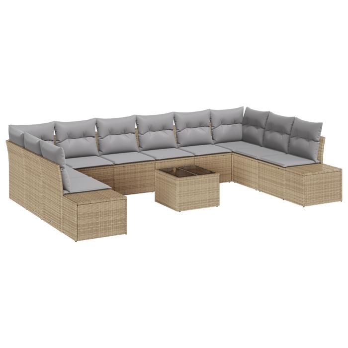 VidaXL Ensemble de Canapé de Jardin 11 Pièces avec Coussins en Rattan Poly Noir 3347250